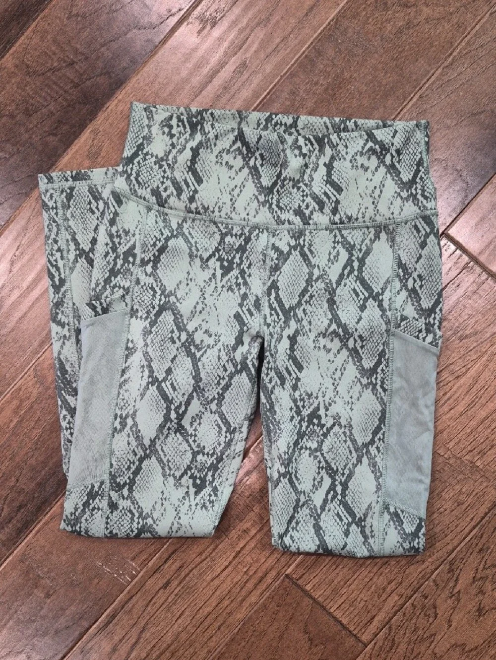 Fabletics Mint Green and Charcoal Snake-Print Leggings